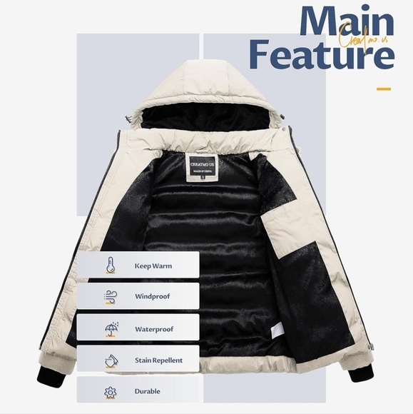 WAS $120 CREATMO US Winter Coat Waterproof Ski Jacket Padded Puffy - Picture 8 of 16